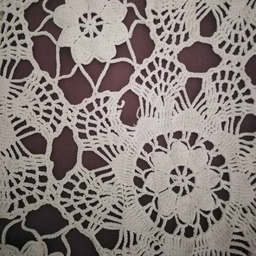 Antique handmade crochet tablecloth used, cotton thick yarn, off-white