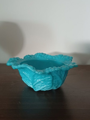 Vintage Portieux France Opaline Bowl turquoise cabbage design