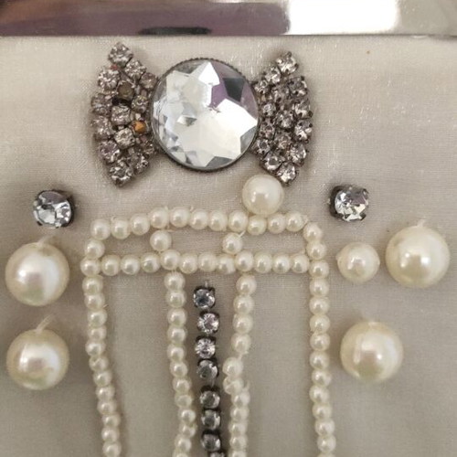 Handbag with Embroidered Pearls like new, with Chain