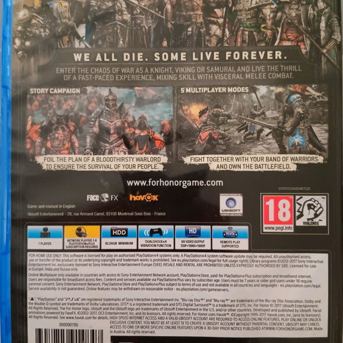For Honor PS4 game used, 2017