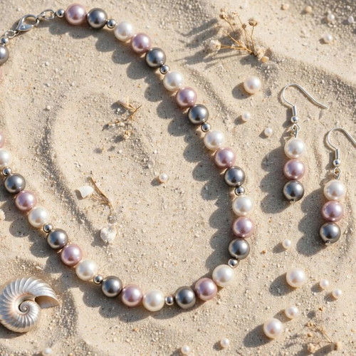 Handmade beaded jewelry set in pastel colors, new