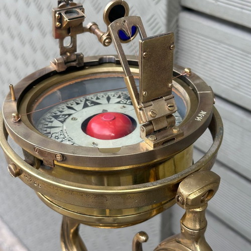 Old brass compass Japanese used, 45x25.5 cm