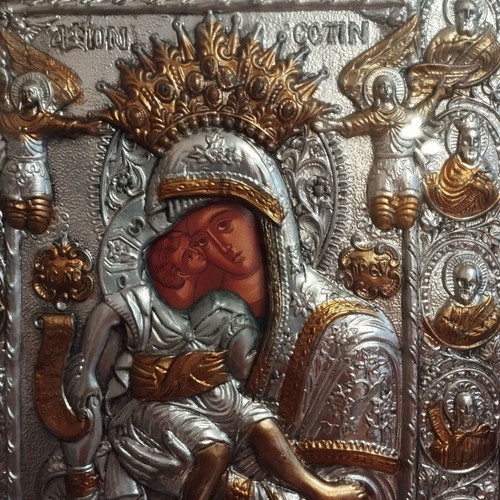 Orthodox silver icon of Virgin Mary and Jesus like new