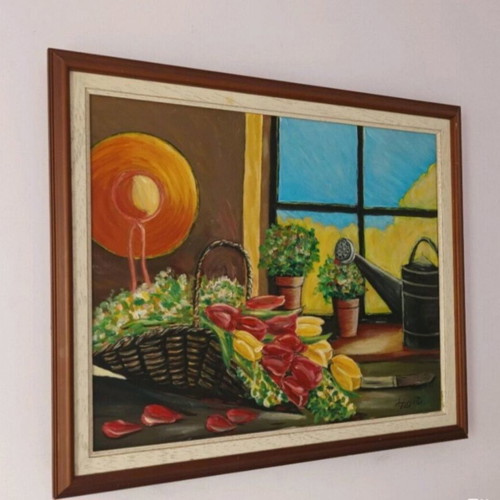 Oil painting on canvas used, signed, framed 57x48 cm