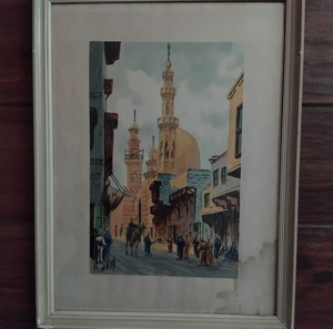 Ακουαρέλα, αυθεντικός vintage πίνακας του γνωστού Αιγύπτιου καλλιτέχνη M. Okasha, με υπογραφή