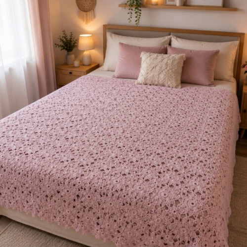 Handmade blanket pink 240x260 cotton yarn