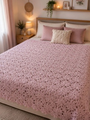 Handmade blanket pink 240x260 cotton yarn