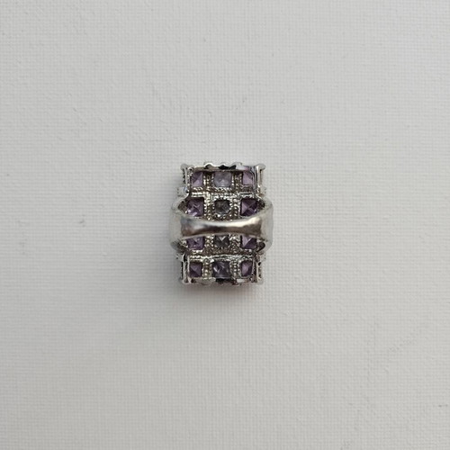 Silver ring with purple crystals like new, geometric design