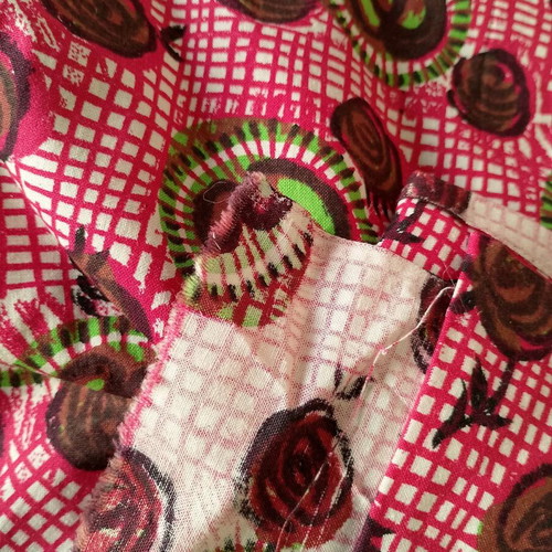 Vintage cotton fabric in fuchsia, lime green and brown, like new, 4m