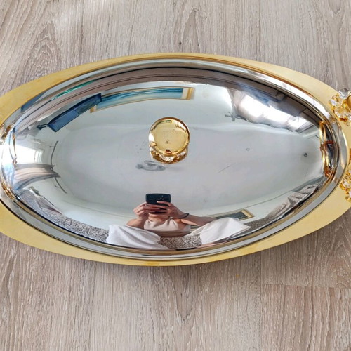Stainless Steel Oval Serving Platter with Swarovski like new