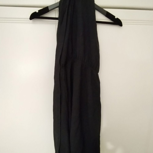 Black short backless summer dress, halter style