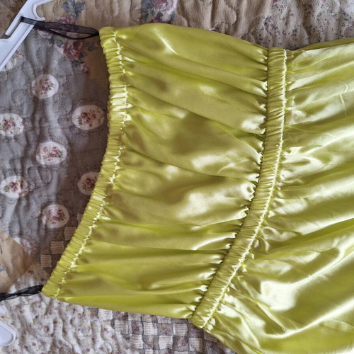 C-Throu satin strapless dress yellow lime like new, sizes S-M