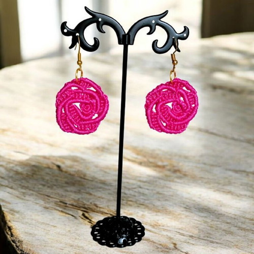 Handmade Boho Rose Micro Macrame Earrings made to order pink gold