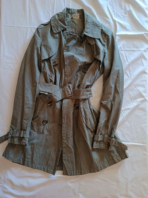 Checked gray trench coat used, size M