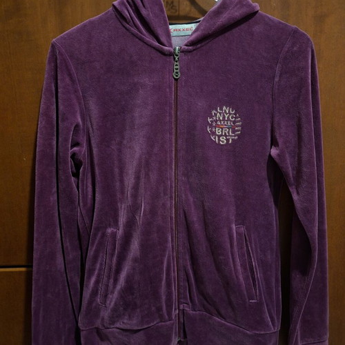 Axel velour hoodie jacket, plum purple, size 36 (S)
