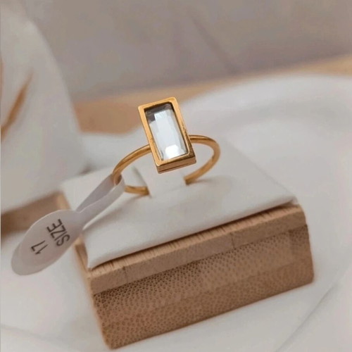 Steel ring with diamond new, gold-colored