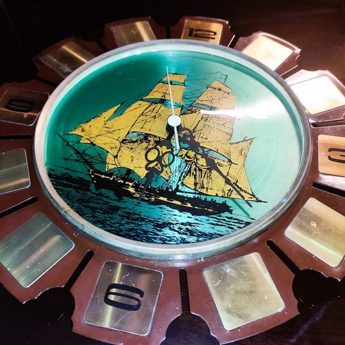 Collectible wall clock used 1960 sailing metal 30cm