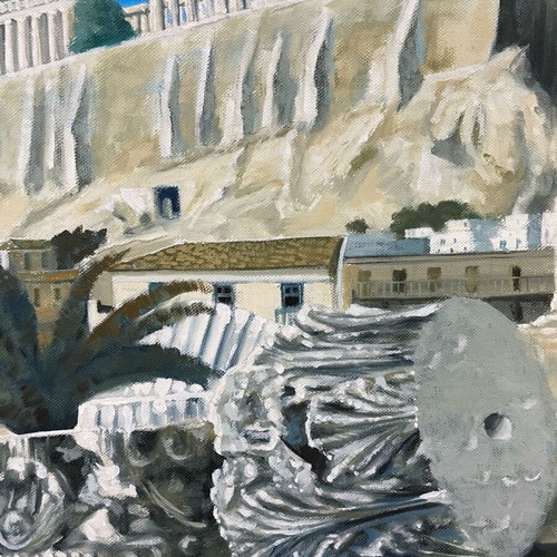 Oil painting used by Dimitris Kourtis featuring the columns of Olympieion