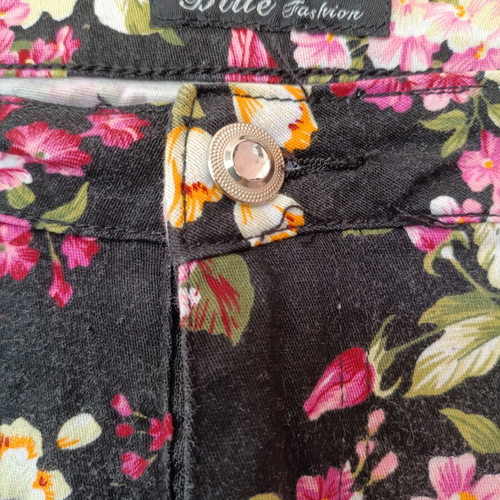 Blue Fashion women's pants floral black pattern size L new
