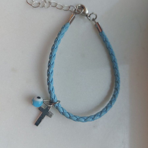 Children's bracelet light blue with cross like new