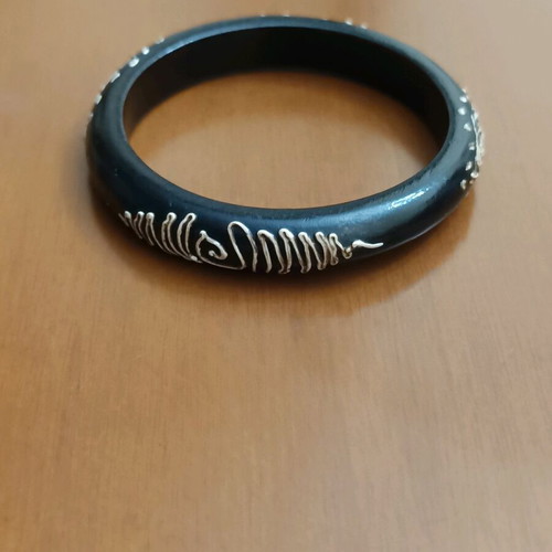 Wooden boho bracelet with embossed designs new, black