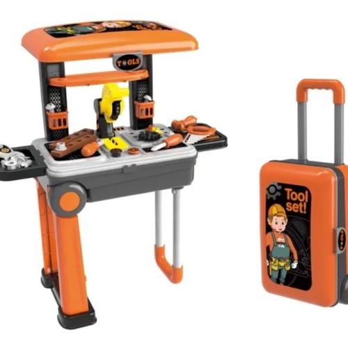 Children's play suitcases used, workbench and kitchen set