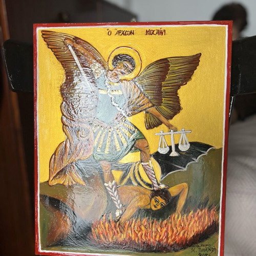 Archangel Michael icon new on wood with gold background