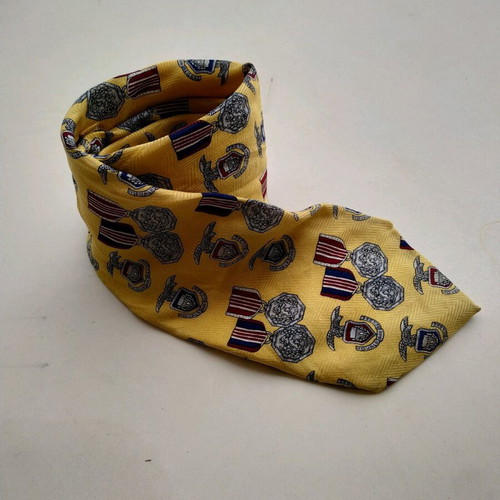 Emiliani silk tie used, multicolored with medal pattern