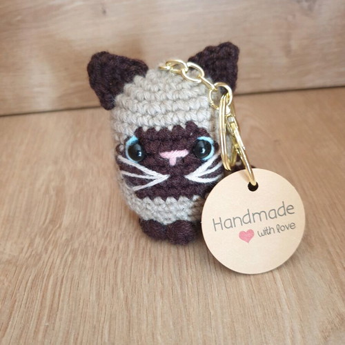 Siam Cat Amigurumi Knitted Handmade Keychain new