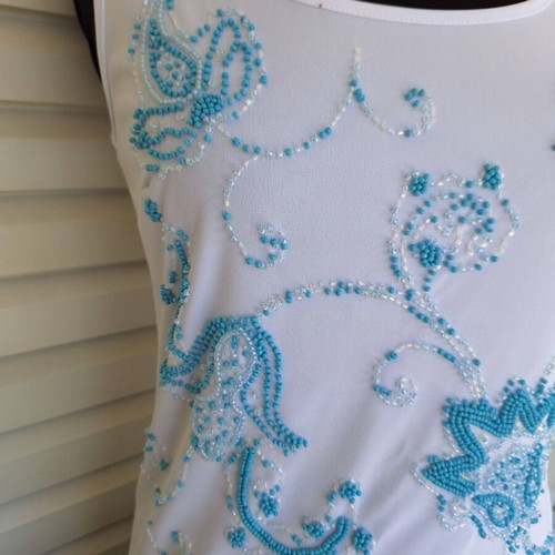 White sleeveless top with turquoise bead embroidery new