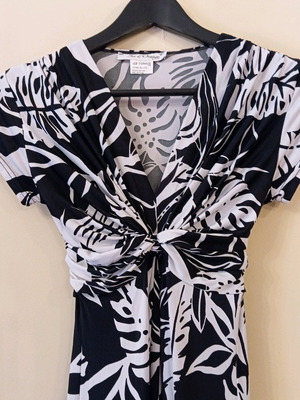 Midi dress black and white used with belt and draped neckline