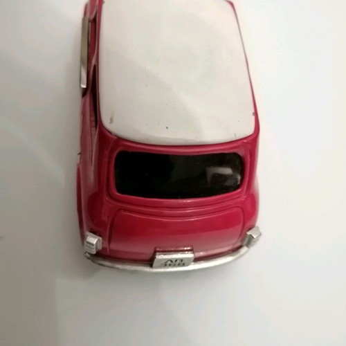 Mini Cooper miniature with clock used, red with white roof