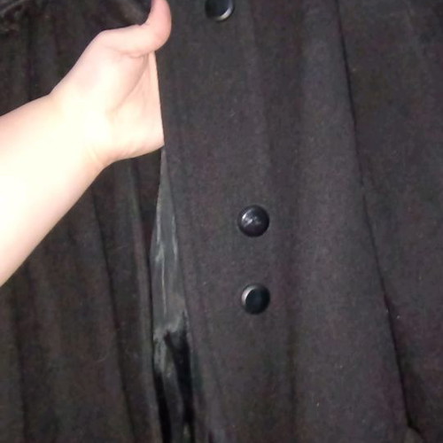 Women's short coat used, black with hood and fur trim