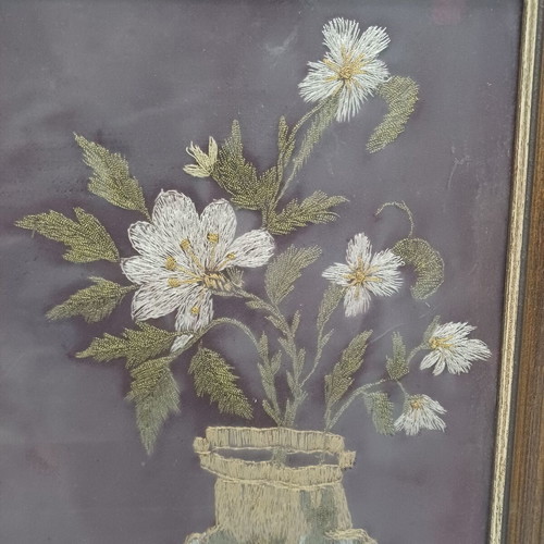 Embroidered painting with flowers used, size 32.5cm x 49cm