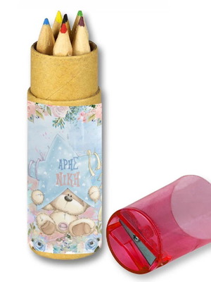 Bear-themed colored pencils for twins 10 pcs new with name