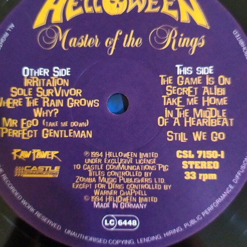 Helloween Master of the Rings vinyl used, metal