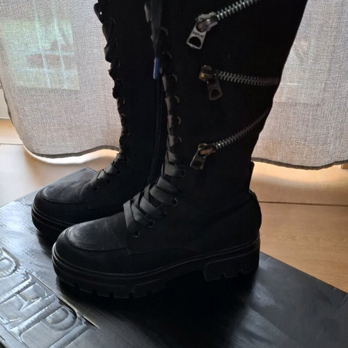 Replay suede combat boots with side zipper like new, black size 38