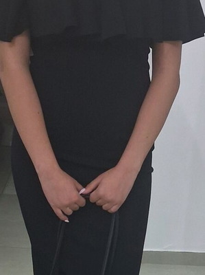 Morena Spain black midi dress with gift earrings and bag
