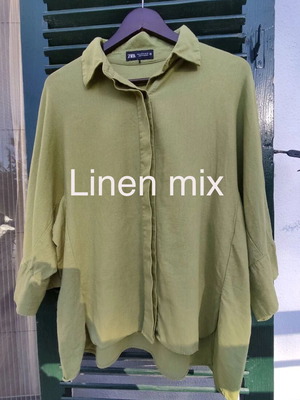 Zara linen mix green oversized shirt M