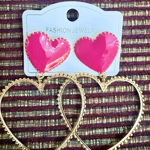 Large heart earrings new pink and gold