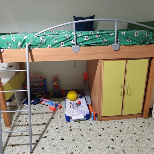 Modeco single loft bed with ladder and wardrobe
