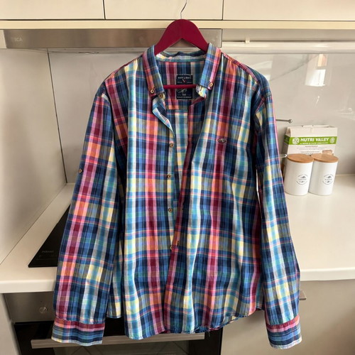 White & White plaid men's shirt XL like new, multicolor