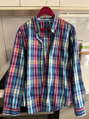 White & White plaid men's shirt XL like new, multicolor
