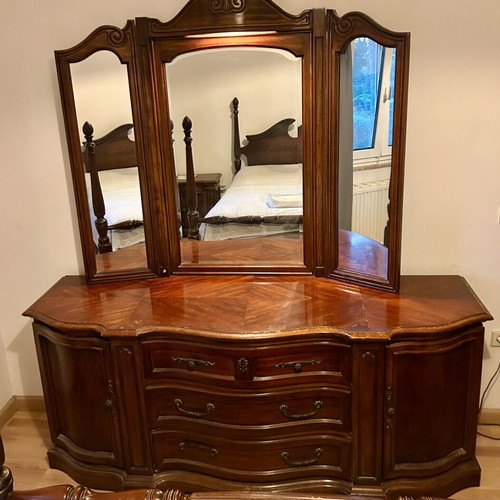 Classic bedroom vanity used, solid mahogany with triple mirror