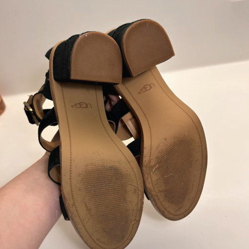 Ugg Macayla Leather Heeled Sandals black suede size EU 38.5 like new