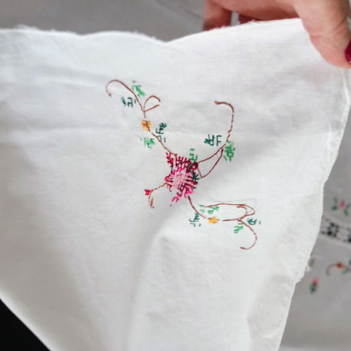 Tablecloth white cotton with cross-stitch and cutwork, like new 160x120 cm
