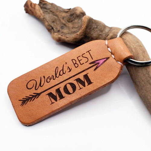 Leather keychain World's Best Mom made to order, personalized