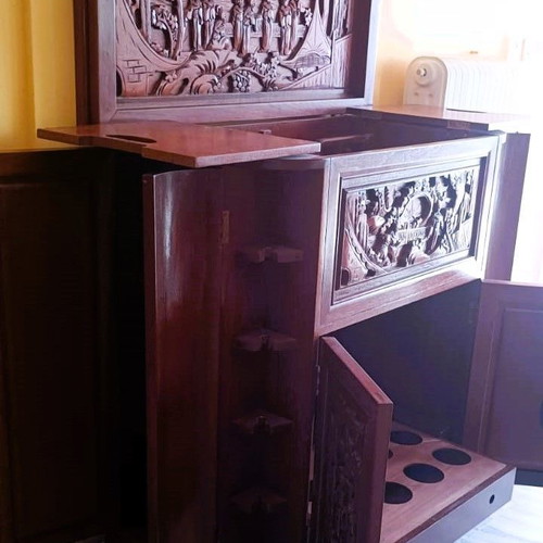 Vintage Chinese hand carved wooden bar used