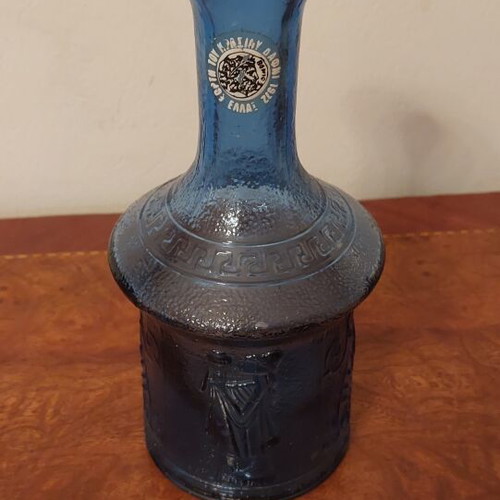 Collectible blue glass carafe "Wine Festival Dafni 1972"