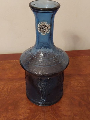 Collectible blue glass carafe "Wine Festival Dafni 1972"